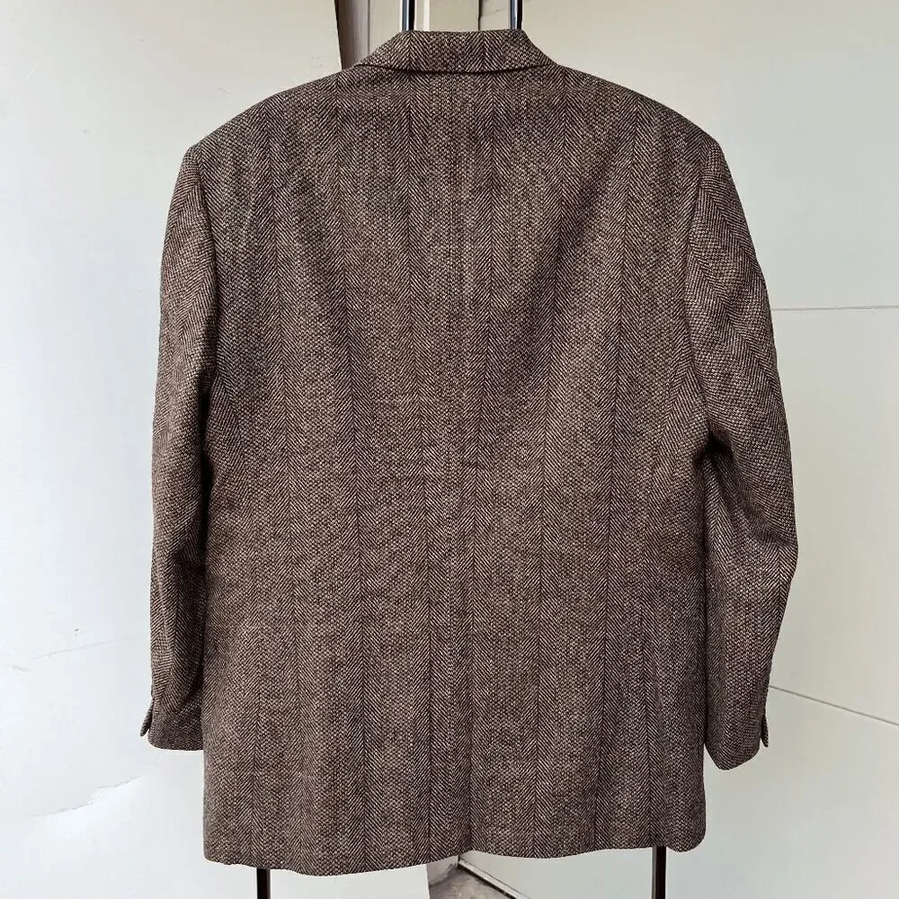 Vintage 80s/90s John Alexander Brown Wool Herringbone Tweed Blazer Jacket - 40